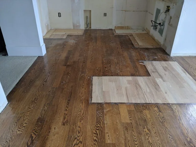 Before picture of Bona Traffic HD finish applied to refinished oak flooring